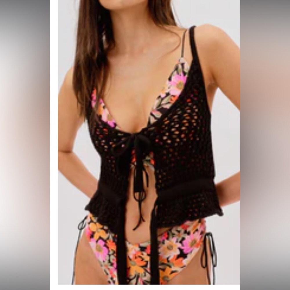 For love and lemons black crochet tie front tank
